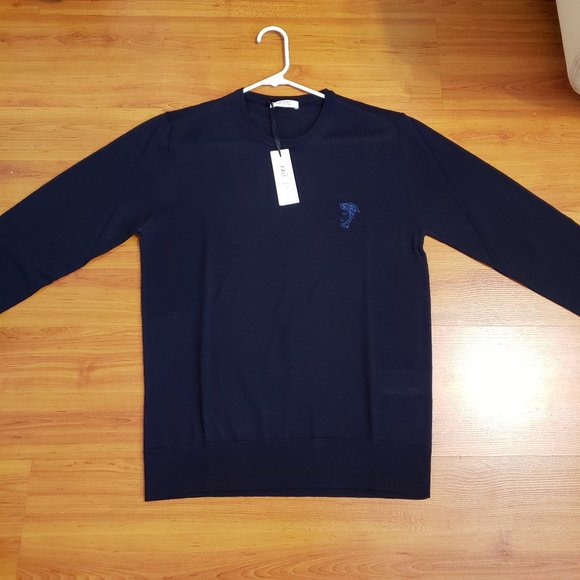 Versace Collection Blue Logo Crewneck Wool Sweater - Picture 2 of 6